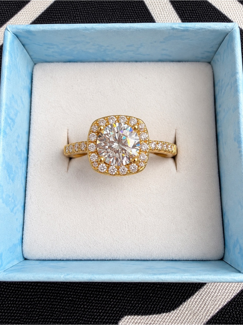 1 CT Round Moissanite Halo Ring – Gold Plated